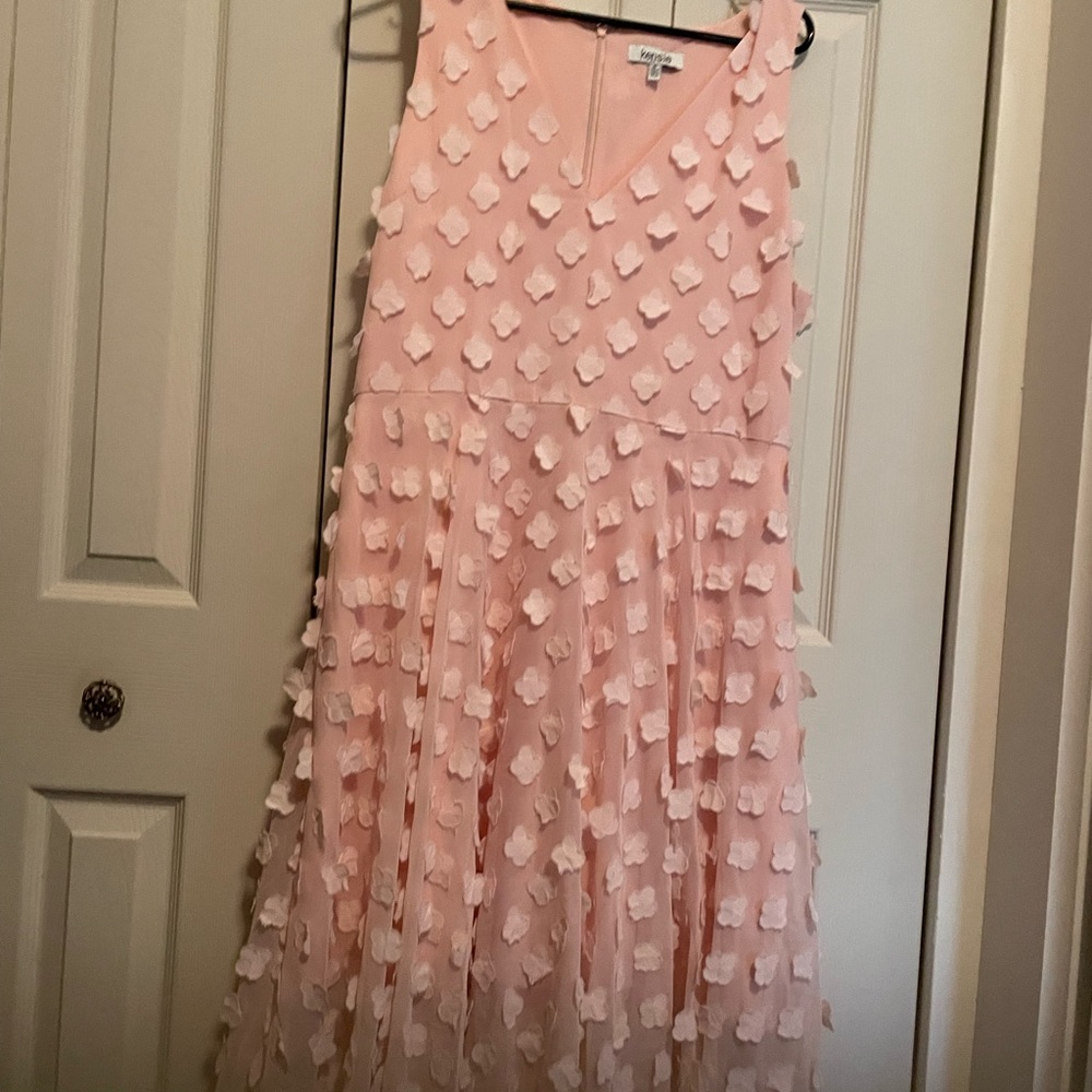 Ornate light pink Kensie Flower dress. Perfect for a wedding guest or party